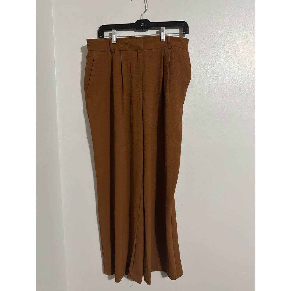 Rachel Zoe Rust Brown Pleated Wide Leg Trousers High Rise Pants Womens Size 8